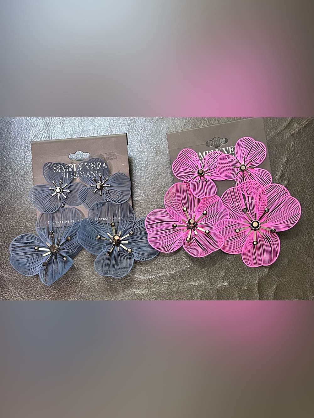 Simply Vera Vera Wang Navy and Pink Floral Earrings